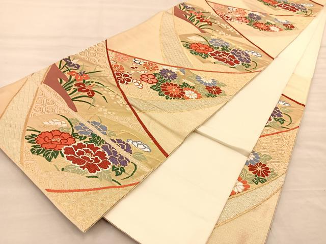 平和屋着物◎六通柄袋帯 唐織 地紙花文 金糸 正絹 逸品 BAAT1470gt