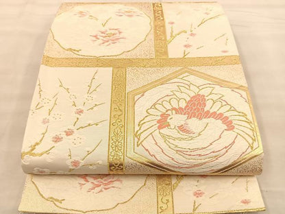 平和屋着物◎六通柄袋帯 唐織 天井鳳凰花文 金糸 正絹 逸品 BAAT1483gt