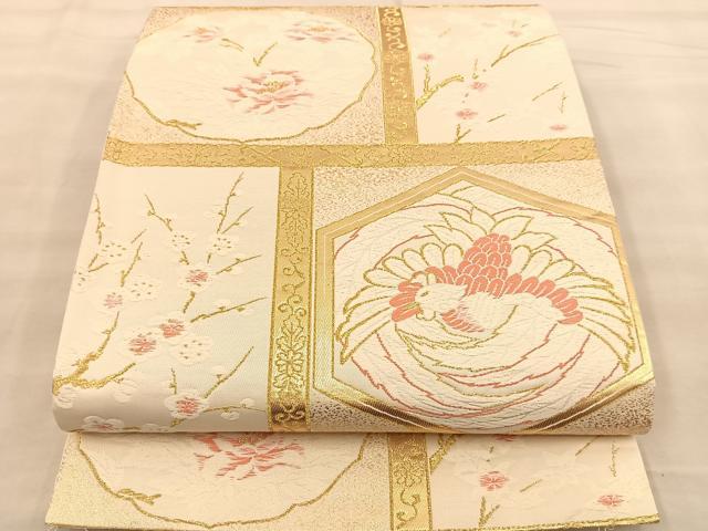 平和屋着物◎六通柄袋帯 唐織 天井鳳凰花文 金糸 正絹 逸品 BAAT1483gt