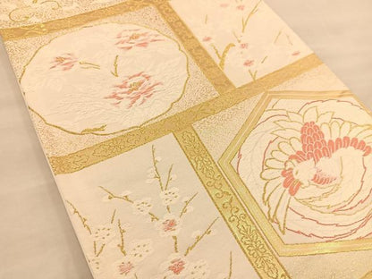 平和屋着物◎六通柄袋帯 唐織 天井鳳凰花文 金糸 正絹 逸品 BAAT1483gt