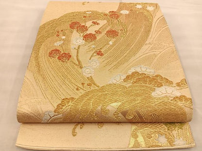 平和屋着物◎六通柄袋帯 唐織 立波梅松文 金銀糸 正絹 逸品 BAAT1487gt