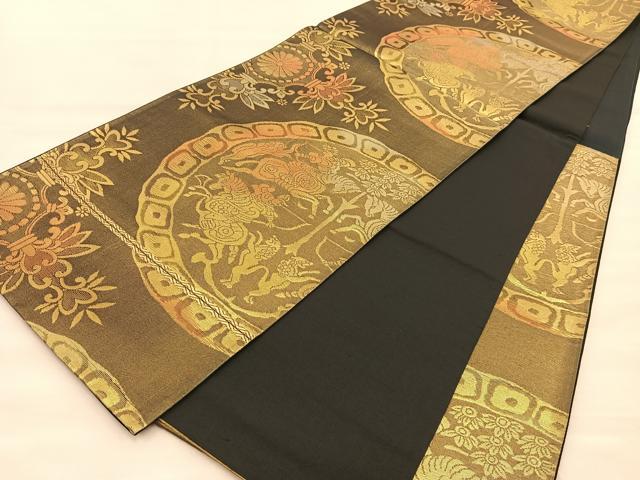 平和屋着物◎六通柄袋帯 狩猟文 黒地 金糸 正絹 逸品 BAAT1488gt
