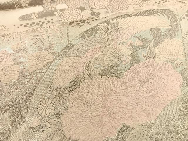 平和屋着物◎六通柄袋帯 唐織 格天扇面散草花文様 プラチナ箔 銀糸 正絹 逸品 BAAT1489gt