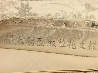 平和屋着物◎六通柄袋帯 唐織 格天扇面散草花文様 プラチナ箔 銀糸 正絹 逸品 BAAT1489gt
