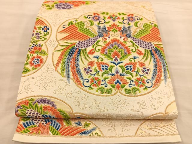 平和屋着物◎六通柄袋帯 唐織 向かい鳳凰花文 金糸 正絹 逸品 BAAT1490gt