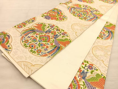 平和屋着物◎六通柄袋帯 唐織 向かい鳳凰花文 金糸 正絹 逸品 BAAT1490gt