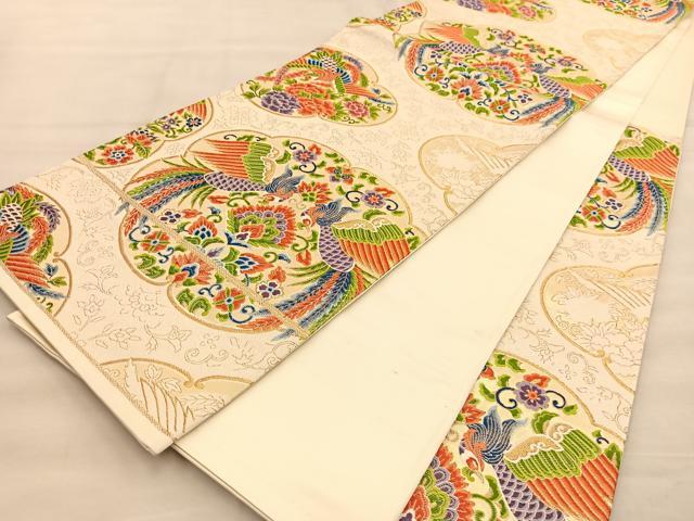 平和屋着物◎六通柄袋帯 唐織 向かい鳳凰花文 金糸 正絹 逸品 BAAT1490gt