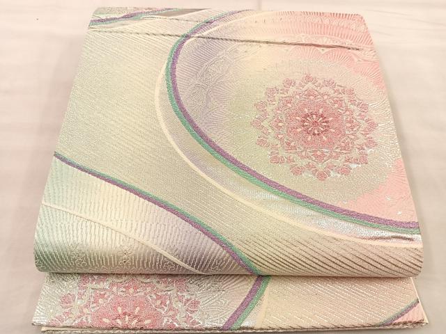 平和屋着物◎六通柄袋帯 宝相華 銀糸 正絹 逸品 BAAT1492gt