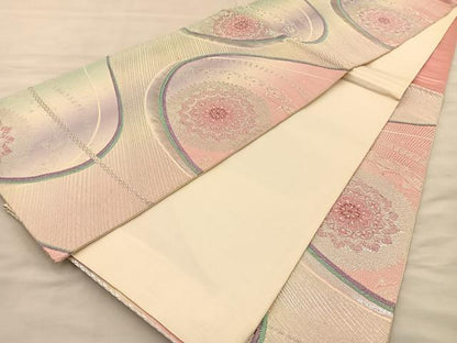 平和屋着物◎六通柄袋帯 宝相華 銀糸 正絹 逸品 BAAT1492gt