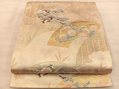 平和屋着物◎六通柄袋帯 地紙花文 金糸 引箔 正絹 逸品 BAAT1495gt