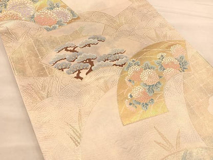 平和屋着物◎六通柄袋帯 地紙花文 金糸 引箔 正絹 逸品 BAAT1495gt