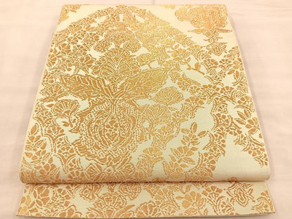 平和屋着物◎六通柄　本袋帯　草花文　金糸　正絹　逸品　BAAT1505gt