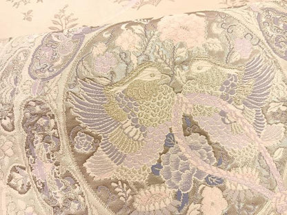 平和屋着物◎六通柄袋帯 唐織 鏡裏鴛鴦花文 銀糸 正絹 逸品 BAAT1517gt