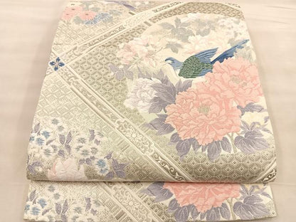 平和屋着物◎六通柄袋帯 唐織 格天花鳥文 プラチナ箔 正絹 逸品 BAAT1518gt