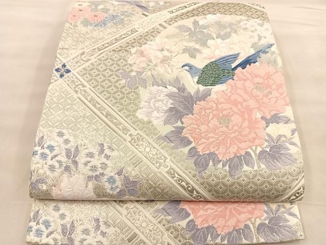 平和屋着物◎六通柄袋帯 唐織 格天花鳥文 プラチナ箔 正絹 逸品 BAAT1518gt