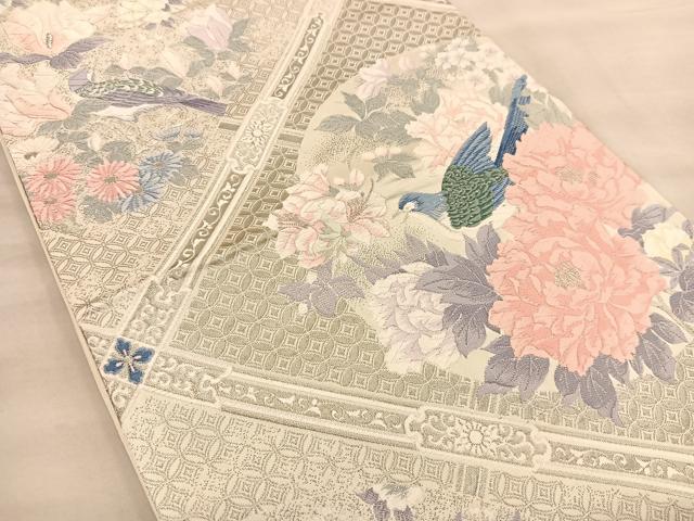平和屋着物◎六通柄袋帯 唐織 格天花鳥文 プラチナ箔 正絹 逸品 BAAT1518gt