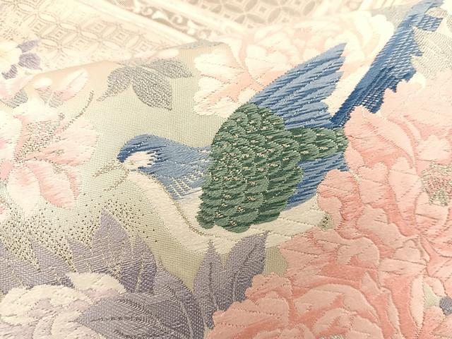 平和屋着物◎六通柄袋帯 唐織 格天花鳥文 プラチナ箔 正絹 逸品 BAAT1518gt