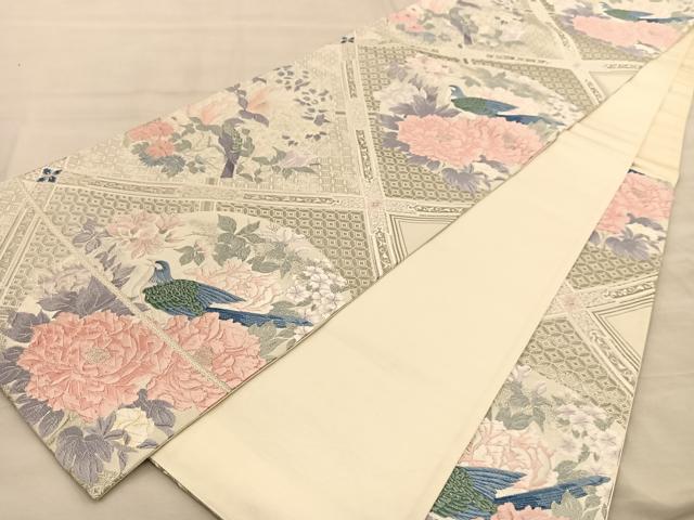 平和屋着物◎六通柄袋帯 唐織 格天花鳥文 プラチナ箔 正絹 逸品 BAAT1518gt
