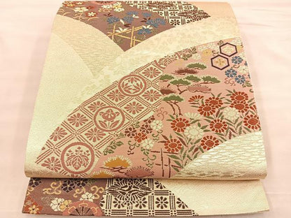 平和屋着物◎六通柄袋帯 唐織 地紙吉祥花文 金銀糸 正絹 逸品 BAAT1521gt