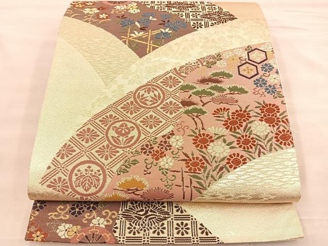 平和屋着物◎六通柄袋帯 唐織 地紙吉祥花文 金銀糸 正絹 逸品 BAAT1521gt