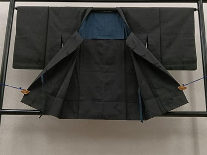 平和屋着物∞道行コート 二部式 単衣 幾何学文様 黒緑色 正絹 逸品 BAAT1597gt