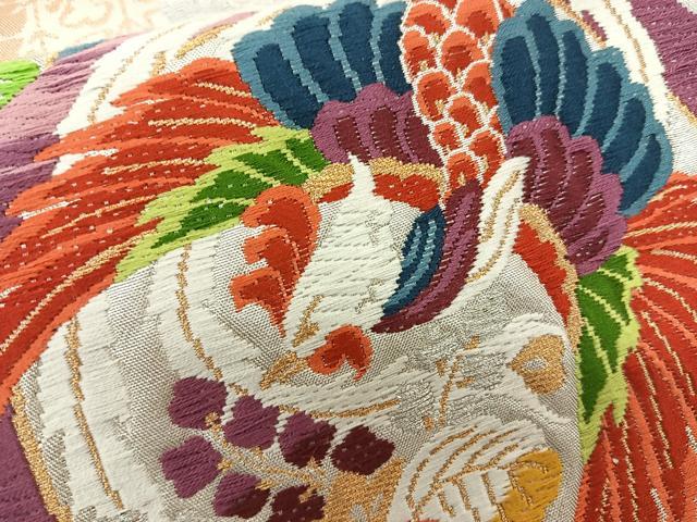 平和屋着物◎六通柄袋帯 唐織 花鳥丸文 金銀糸 正絹 逸品 BAAT1609xk