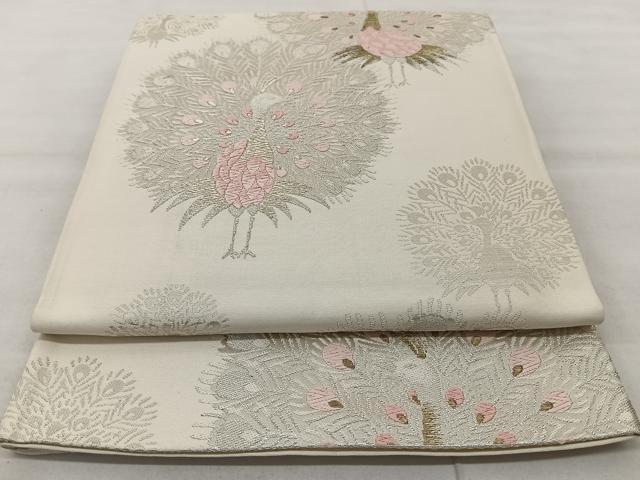 平和屋着物◎六通柄袋帯 唐織 孔雀文 金銀糸 正絹 逸品 BAAT1611xk