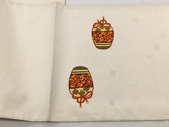 青海波　銀駒刺繍　ビーズ　スパンコール　付け下げ　着物　093w p 平和屋着物◎九寸開き名古屋帯 駒刺繍 孔雀羽花文 銀糸