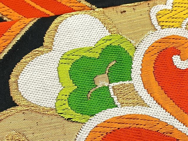 平和屋着物◎六通柄袋帯 唐織 蜀江花文 黒地 金糸 正絹 逸品 BAAT1619xk