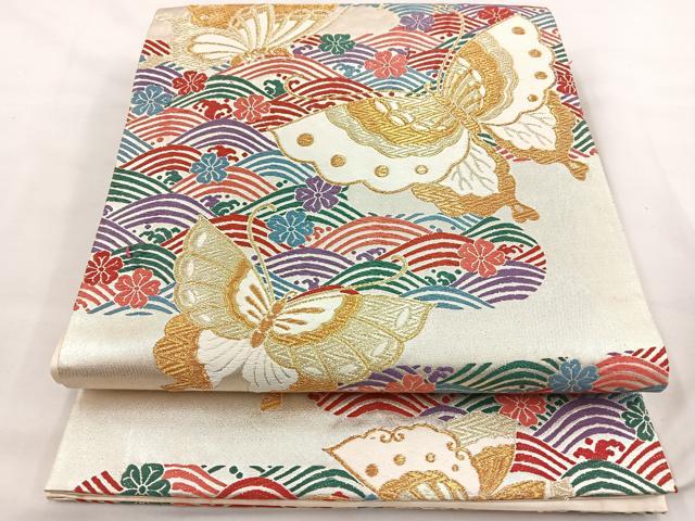 平和屋着物◎六通柄袋帯 唐織 揚羽清海文 金糸 正絹 逸品 BAAT1620xk