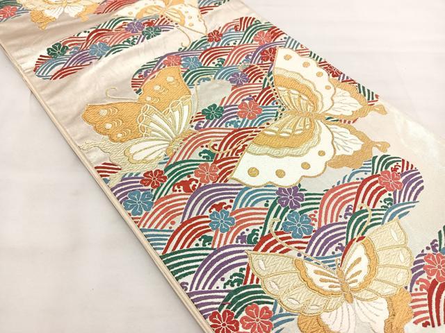 平和屋着物◎六通柄袋帯 唐織 揚羽清海文 金糸 正絹 逸品 BAAT1620xk
