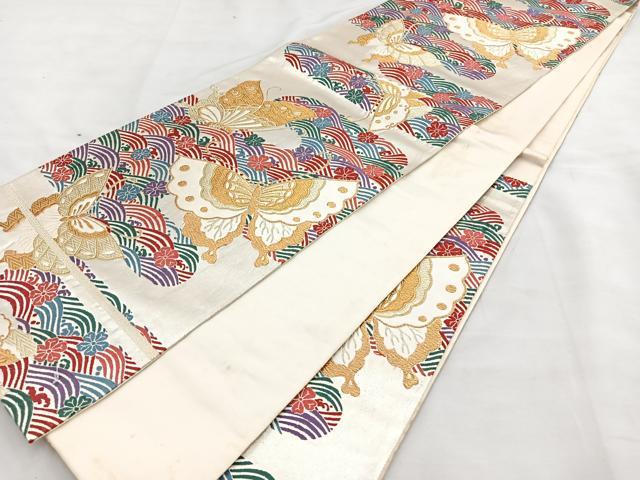 平和屋着物◎六通柄袋帯 唐織 揚羽清海文 金糸 正絹 逸品 BAAT1620xk