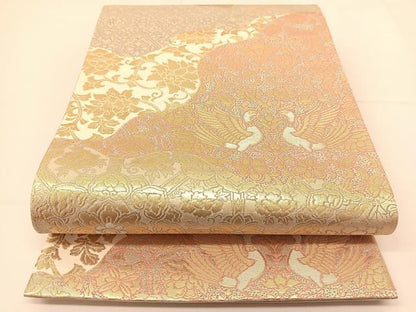 平和屋着物◎六通柄袋帯 向かい鳥更紗花文 金銀糸 正絹 逸品 BAAT1789yc