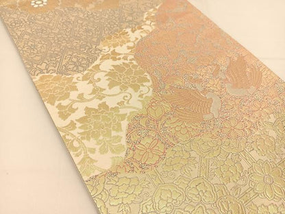 平和屋着物◎六通柄袋帯 向かい鳥更紗花文 金銀糸 正絹 逸品 BAAT1789yc