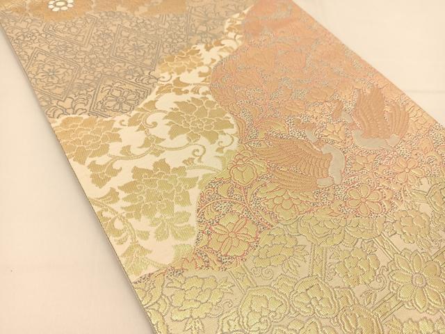 平和屋着物◎六通柄袋帯 向かい鳥更紗花文 金銀糸 正絹 逸品 BAAT1789yc