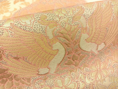 平和屋着物◎六通柄袋帯 向かい鳥更紗花文 金銀糸 正絹 逸品 BAAT1789yc