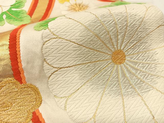平和屋着物◎六通柄袋帯 唐織 縦枠菊花文 金銀糸 正絹 逸品 BAAT1798yc