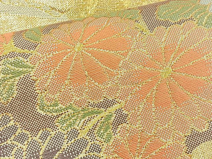 平和屋着物◎六通柄袋帯 扇面花文 金銀糸 正絹 逸品 BAAT1803if
