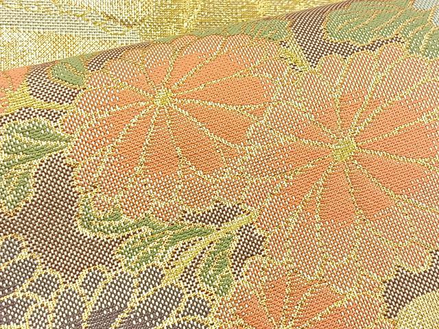 平和屋着物◎六通柄袋帯 扇面花文 金銀糸 正絹 逸品 BAAT1803if