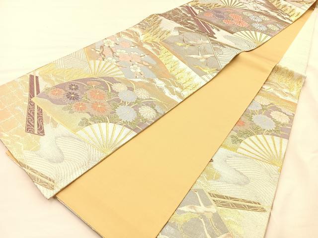 平和屋着物◎六通柄袋帯 扇面花文 金銀糸 正絹 逸品 BAAT1803if