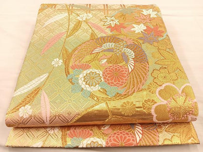平和屋着物◎六通柄袋帯 唐織 鳳凰花丸文 金銀糸 正絹 逸品 BAAT1810if