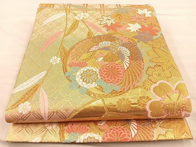 平和屋着物◎六通柄袋帯 唐織 鳳凰花丸文 金銀糸 正絹 逸品 BAAT1810if