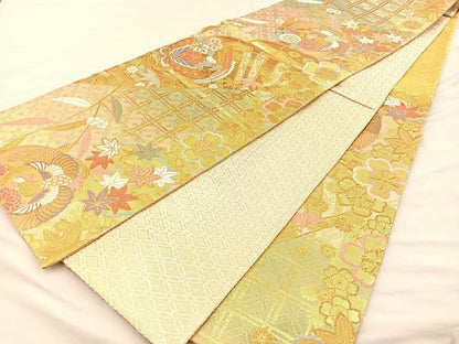 平和屋着物◎六通柄袋帯 唐織 鳳凰花丸文 金銀糸 正絹 逸品 BAAT1810if