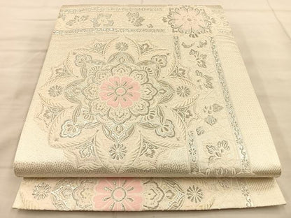 平和屋着物◎六通柄袋帯 唐織 正倉院花文 銀糸 正絹 逸品 BAAT1814if