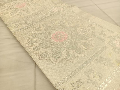 平和屋着物◎六通柄袋帯 唐織 正倉院花文 銀糸 正絹 逸品 BAAT1814if