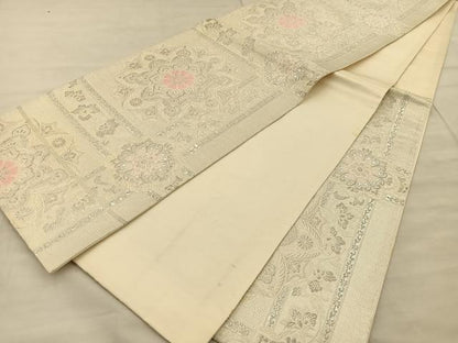 平和屋着物◎六通柄袋帯 唐織 正倉院花文 銀糸 正絹 逸品 BAAT1814if