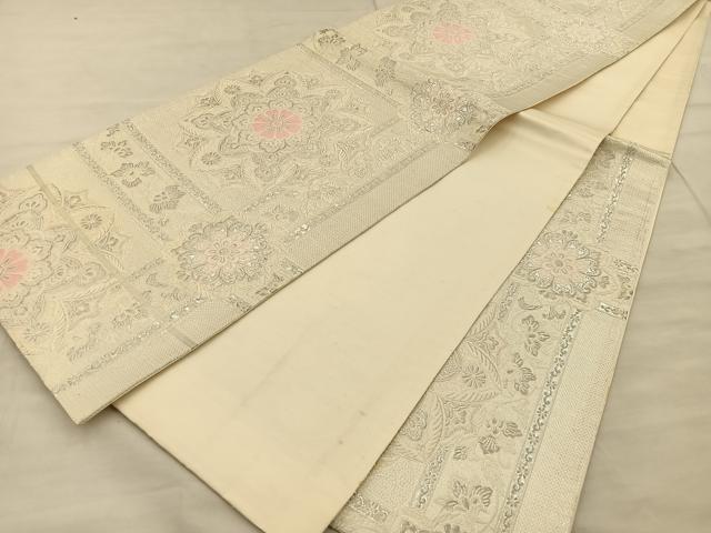 平和屋着物◎六通柄袋帯 唐織 正倉院花文 銀糸 正絹 逸品 BAAT1814if