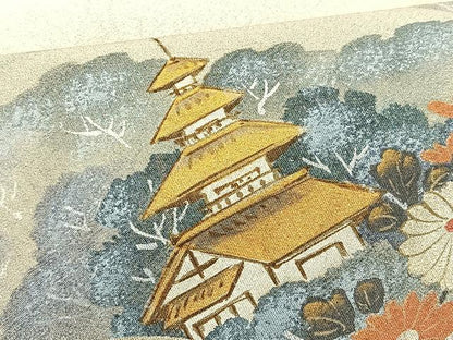 平和屋着物◎六通柄袋帯 作家物 綴れ 地紙風景文 銀彩 正絹 逸品 BAAT1823if