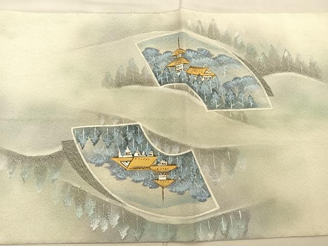 平和屋着物◎六通柄袋帯 作家物 綴れ 地紙風景文 銀彩 正絹 逸品 BAAT1823if