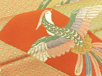 平和屋着物◎六通柄袋帯　唐織　鳳凰源氏車花文　金糸　正絹　逸品　BAAT1826if